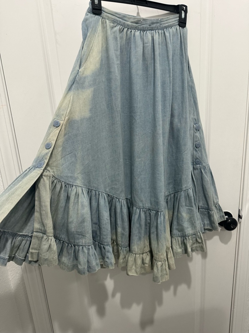 Vintage Y2K Made In The Shade Light Blue  Denim Ruffled Midi Skirt
